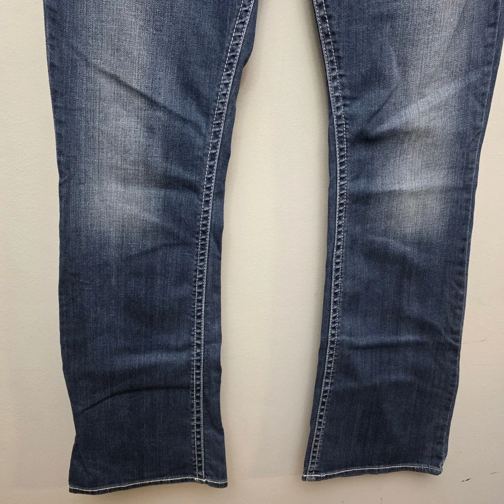 Silver‎ Pioneer Jeans Women's Boot Cut Dark Wash Denim Embellished Pockets 30/33